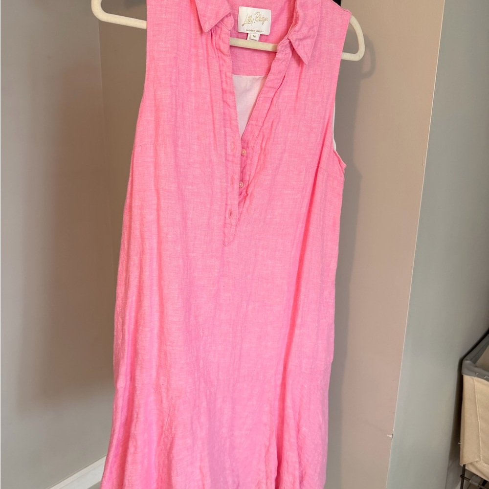 Lilly Pulitzer Sleeveless Pink Linen-Blend Midi Dress